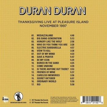 Duran Duran - CD - Thanksgiving Live At Pleasure Island Duran Duran - CD - Thanksgiving Live At Pleasure Island